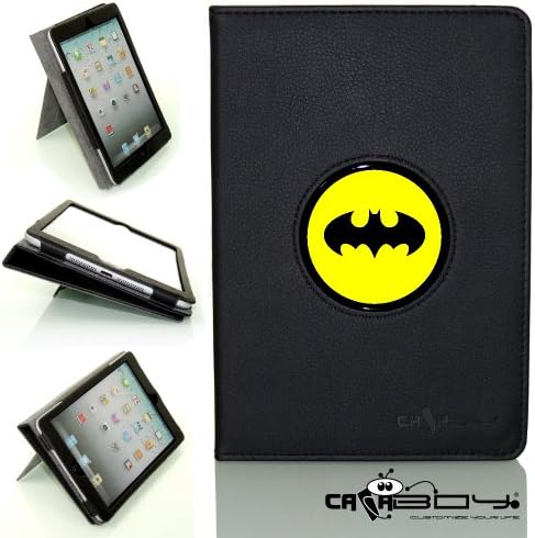New SMART SLEEP 2014 Apple Mini Ipad 3 black leather Case By Calaboy- Interchangeable Design - Personalized Picture Frame w Batman Logo (C2)