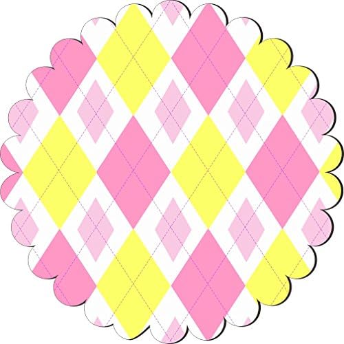 Rikki KnightTM Pink Yellow Argyle mini Pinks Design Scallop Flower Scallop Shape Fridge Magnet
