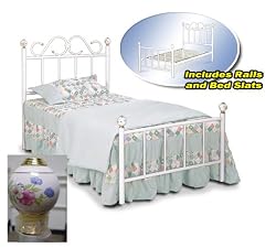 NewWhiteTwinMetalBedHeadFootBoardRailsSlats