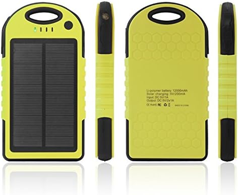 Solar Charger 12000mah Battery Backup Power Bank Water/ Shock/ Dust Resistant Dual USB Charger with Hook Solar Battery Panel for Iphone 6, 5s, 5c, 4s, Ipod Touch, Ipad Mini Samsung Galaxy Note 4