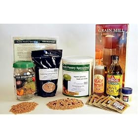 Deluxe Ezekiel Bread Making Kit + Manual Grain Mill Grinder- Make Bake Whole Multi-Grain...