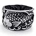 KONOV Mens Stainless Steel Ring, Vintage Carp Fish, Black Silver