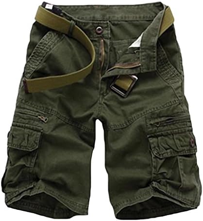 GUSER Men's Multi-Pocket Breathable Summer Beach Cotton Cargo Shorts Army Green 33