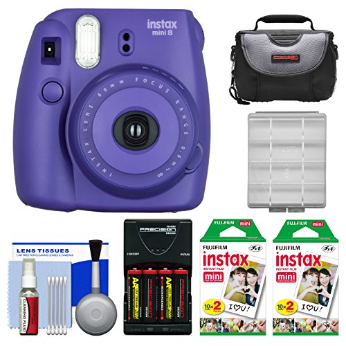 Fujifilm Instax Mini 8 Instant Film Camera (Grape) with 40 Instant Film + Case + Batteries & Charger + Kit