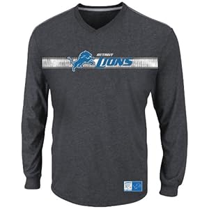 NFL Detroit Lions Men's Victory Pride V Long Sleeve V-Neck Tee, Charcoal/Stone Gray, Small