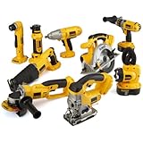 DEWALT DC9PAKRA Heavy-Duty 18-Volt Cordless 9-Tool Combo Kit with Hammer Drill/Driver, Circular Saw, Reciprocating Saw, Right-Angle Drill, Cut-Off Tool, Jig Saw, High-Torque Impact Wrench, Cut-Out Tool, Flexible Floodlight, 2 Batteries, Charger, and 2 Bags