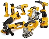 DEWALT DC9PAKRA Heavy-Duty 18-Volt Cordless 9-Tool Combo Kit with Hammer Drill/Driver, Circular Saw, Reciprocating Saw, Right-Angle Drill, Cut-Off Tool, Jig Saw, High-Torque Impact Wrench, Cut-Out Tool, Flexible Floodlight, 2 Batteries, Charger, and 2 Bags
