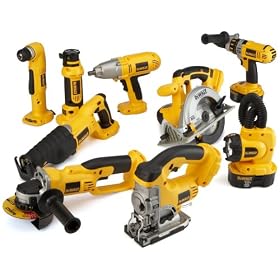 DEWALT DC9PAKRA Heavy-Duty 18-Volt Cordless 9-Tool Combo Kit with Hammer Drill/Driver, Circular Saw, Reciprocating Saw, Right-Angle Drill, Cut-Off Tool, Jig Saw, High-Torque Impact Wrench, Cut-Out Tool, Flexible Floodlight, 2 Batteries, Charger, and 2 Bags