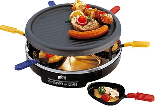 Petra RC 06.88 Raclette + Grill color, 6 Pfännchen, rund, anthaftbeschichtete Alu-Grillplatte Schwarz