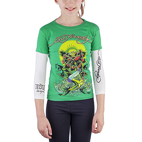 Ed Hardy Big Girls' Long Sleeve Cap Style T-Shirt