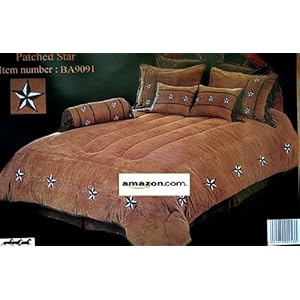 Western Bedding Brown Cream Patched Star 7 Piece Twin