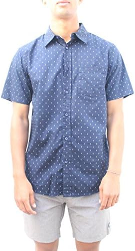 Univibe Mens Printed Hawaiian Button Down Shirt (Large, Navyspekle)