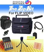 Digital Matrex FLIP VIDEO DELUXE Accessories pack. With Deluxe Camera Case, Small leatherette camera case, Wire Tripod, 4-2900mAh batteries/Charger, USB ext cable and battery case. (NON OEM)