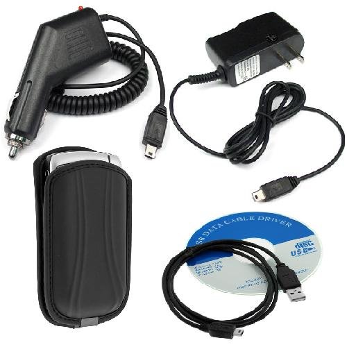 Car Charger + AC Charger + USB Cable + Large Eva Pouch Case for AT&T, T-Mobile Blackberry 8800