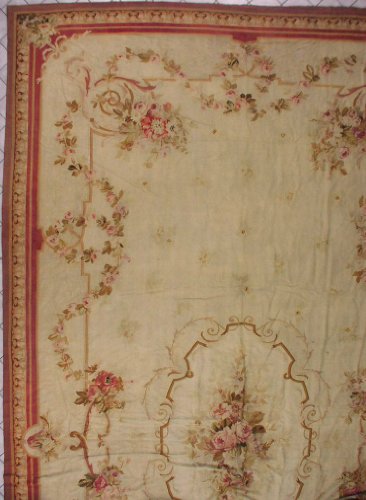15x26 CREAM ANTIQUE 1890S AUBUSSON AREA RUG CARPET 