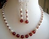 Vintage Necklace Set of Cream Pearl and Indian Red Crystal(Orange crystal) With Diamond Look Rings and Sterling Silver Earrings (BRAND NEW)