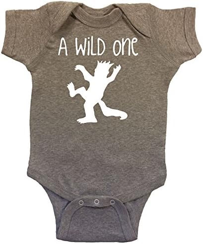 OakTees Baby Cute A WILD ONE Wild Things Romper Creeper Onepiece (White print) (18 months, Heather gray)