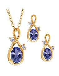 1.73 Ct Oval Blue Tanzanite Gemstone 14k Yellow Gold Pendant Earrings Set