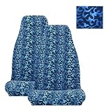 Set of 2 Universal-fit Dragon Fire Flame Print Front Bucket Seat Cover - Blue