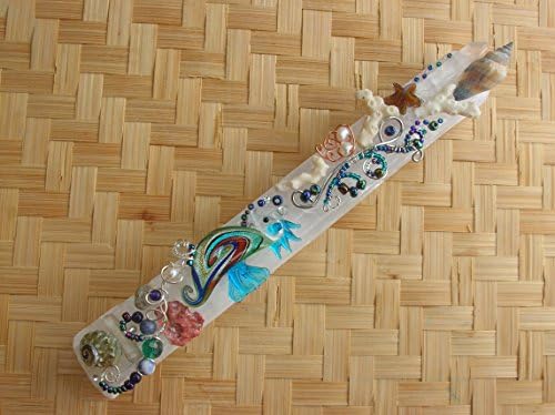 Selenite Crystal Wand "Goddess of the Oceans " Coral Beach Themed Wand