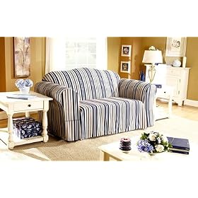 Sure Fit 175131339 Multi Indigo Blue Stripe Sofa Slipcover (Box Cushion) by Sure Fit