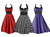 Hell Bunny 50's Vera Polka Dot Dress - Red Black Purple - Size 6 8 10 12 14 16
