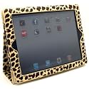 Gold Leopard Design Vinyl Portfolio Cover Case with Stand and Wake up / Sleep Function for Apple Ipad 2 / New Ipad / Ipad 3 + Premium Anti Glare Lcd Screen Guard
