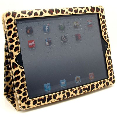 Gold Leopard Design Vinyl Portfolio Cover Case with Stand and Wake up / Sleep Function for Apple Ipad 2 / New Ipad / Ipad 3 + Premium Anti Glare Lcd Screen Guard