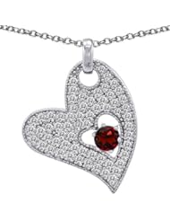 Candygem 925 Sterling Silver Genuine Round Garnet Big Heart Pendant