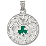 Boston Celtics Sterling Silver Basketball 3/4 Pendant with Enamel Shamrock