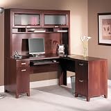 Hansen Cherry Computer L-Desk with RIght Return and Hutch Tuxedo Collection by Bush Office Furniture