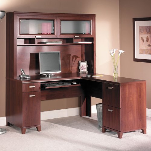 Hansen Cherry Computer LDesk with Right Return and Hutch Hansen Cherry