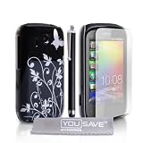 Yousave Accessories TM HTC Explorer Zubeh�r Paket Schwarz Silber Schmetterling Blumen Gemustert Hart Hybride Schutzh�lle Mit Griffel Stift Displayschutz Film Und Graues Micro Faser Poliertuchvon "Yousave"