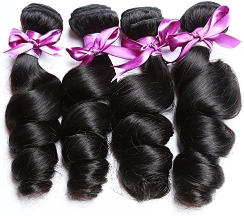 Peony Hair 8A Grade Brazilian Loose Wave hair Virgin Remy Human Hair Weave 4 Bundles Uprocessed Virgin Hair Natural Color (10 12 14 16, Natural Color)