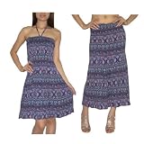 Womens Thai Boho Flowing Gathered / Smocked Bodice Crinkle Halter Summer Dress / Skirt - Blue & Purple - Size: one size