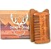 Wooden Beard Comb & Leather case - Perfect for Oils & balms - Sandalwood Scent, Fine/Coarse Tooth by Stag & Hook Original Co.