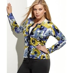 Buy AK Anne Klein Plus Size Sweater, Floral Print Ribbon Trim Cardigan by Anne Klein New York