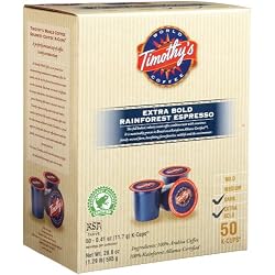 Timothy's World Coffee, Rainforest Extra Bold Espresso for Keurig Brewers, 50-Count K-Cups