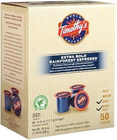 Timothy s World Coffee Rainforest Extra Bold Espresso for Keurig Brewers 50 Count K Cups