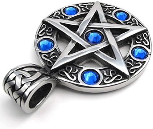 Unistyle Jewelry Mens Womens Vintage Pentagram Pendant Necklace of Stainless Steel CZ Stone (Blue)