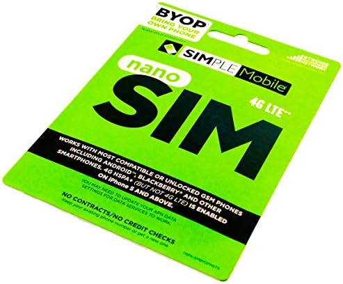 10GB 4G LTE Simple Mobile Plan INCLUDED NANO SIM Kit Unlimited Talk / Text / Data Bundle iPhone 5 iPhone 6