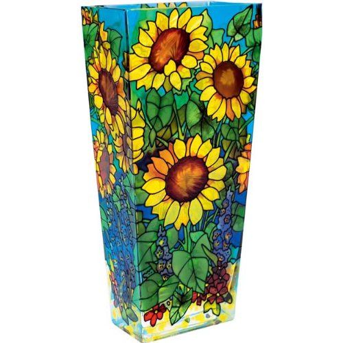 13" Stained Glass Sunflower Field Vase by Joan Baker