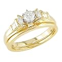 14K Yellow Gold .50 ct. t.w. Triple-Diamond Engagement and Wedding Ring Set