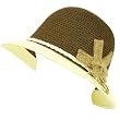 Summer Sun Beach Vented Bucket Cloche Bell Hat Brown with Ivory