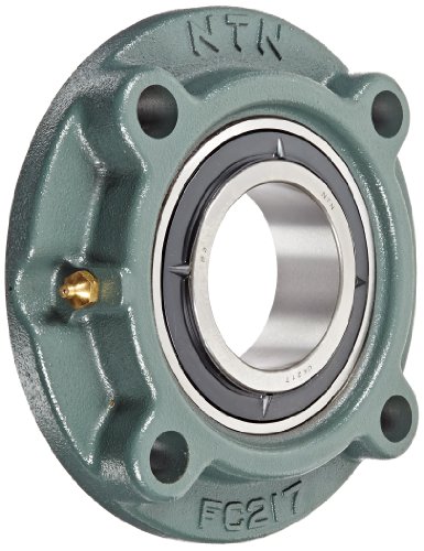 NTN UKFC217D1 Light Duty Piloted Flange Bearing, 4 Bolts, Adapter Mounted, Regreasable, Contact and Flinger Seals, Cast Iron, 75mm Bore, 8-3/16