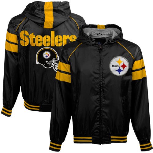 NFL Men's Pittsburgh Steelers Full Zip Hooded Jacket (Black, Large)