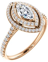 14K Rose Gold Marquise Cut Diamond Double-Halo Ring -- LIFETIME WARRANTY