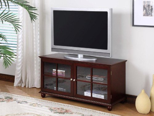 Cherry Finish Double Door Plasma TV Stand Entertainment Center With Storage