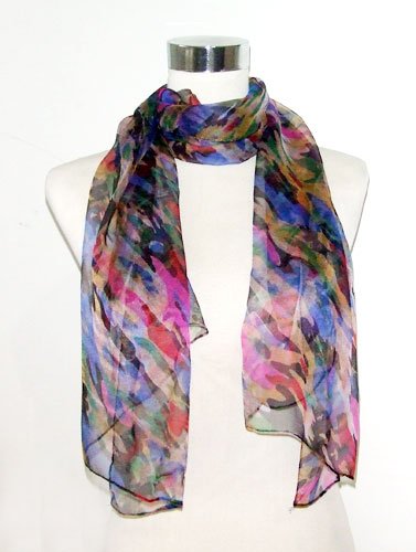 Chiffon Multicolored Palette Print on Black - Silk Scarf 36 x 40
