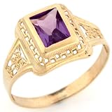 10k Solid Yellow Gold Synthetic Birthstone Filigree Unisex Ring